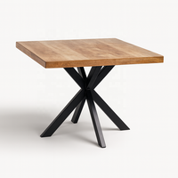Table à manger en bois de manguier massif, faite à la main |   Pieds en métal rustiques industriels |   Meuble d'intérieur antique pliable avec finition laquée carrée