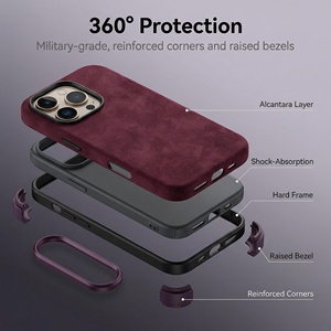 Coque de téléphone pour <span class=keywords><strong>iPhone</strong></span> <span class=keywords><strong>13</strong></span> <span class=keywords><strong>Pro</strong></span> <span class=keywords><strong>Max</strong></span> en Alcantara italien véritable, entièrement enveloppante, avec cadre de caméra en métal, aimant puissant, <span class=keywords><strong>prix</strong></span> d'usine - Product Image 2