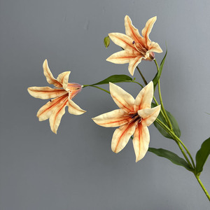 Vente en gros de tiges de lys artificiels en silicone à toucher réel, 84 cm, couleur crème, orange, mauve poussiéreux, pour vase, décoration de la maison - Product Image 6