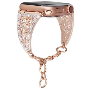 Pulsera de diamante brillante de lujo para mujer, para <span class=keywords><strong>Apple</strong></span> <span class=keywords><strong>Watch</strong></span> Series 6 <span class=keywords><strong>SE</strong></span> 5 4 3, correa de Metal para iWatch 40mm 44mm 38mm 42mm - Product Image 1