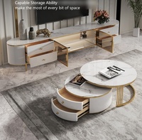 Ensemble de meubles de luxe pour téléviseur + table d'appoint, plateau en pierre, meuble TV avec table basse, ensemble de table de salon moderne