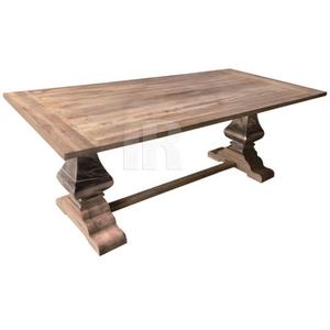 Reclaimed Elm <b>Plank</b> Top with Pail Stainless Steel Leg Pedestal Dining Table - Product Image 1