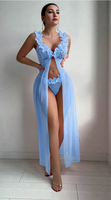 Chemises de nuit en dentelle transparente sexy et séduisantes pour femmes européennes et américaines, ensemble de chemises de nuit florales transparentes