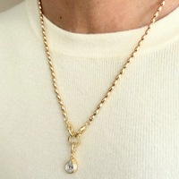 Kalung Mutiara Berbahan Baja Anti Karat Gaya Bohemian Eropa Amerika, Multi Warna, Opsional dengan Gesper Cincin Ganda, Liontin DIY