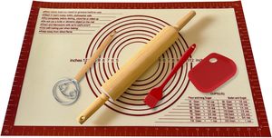 Grand <span class=keywords><strong>tapis</strong></span> de pâtisserie en silicone avec rouleau à pâtisserie en bois Outils de cuisine réutilisables antidérapants sans danger pour la nourriture-Ensemble de cuisson du pain - Product Image 2
