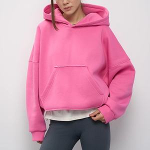 Sudadera informal con <span class=keywords><strong>capucha</strong></span> <span class=keywords><strong>de</strong></span> color sólido para mujer Sudadera corta con dobladillo con cordón <span class=keywords><strong>de</strong></span> gran tamaño con bolsillo - Product Image 4