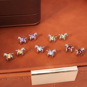 Pendientes de Plata 925 con Forma de Caballo Pequeño, 4*6mm, Corte Pera, Piedra Natural de Color, Joyería Minimalista para Niñas - Product Image 5