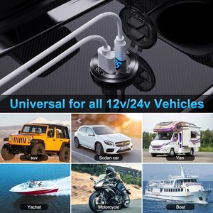 83W 12V 알루미늄 USB 콘센트, 65W PD 18W QC3.0 소켓(디지털 전압계 및 버튼 스위치 포함) 자동차 RV 해양 보트용 - Product Image 6