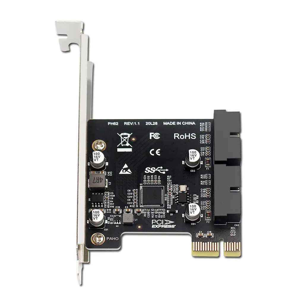 Pci-e Naar Usb3.0 Dual 19/20pin Connector Uitbreidingskaart Pcie 2.0X1 Voor Voorpaneel Adapter Kaart 5Gbps Usb 3.0 Controller