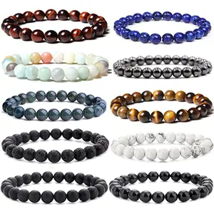 Pulseira de contas de cura de olho de tigre de ametista de cristal natural 10mm para homens e mulheres acessórios elásticos