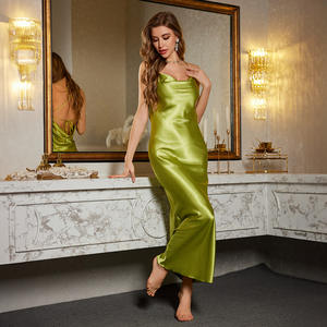 Luxe minuit transfrontalier nouveau pyjama en soie de glace pour les femmes solide Satin chemise de nuit taille élastique Sexy dos nu conception pour l'été - Product Image 2