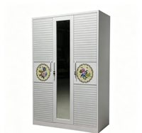 Nouvelle Arrivée Grande Armoire en Acier Imprimé à Design Persianné avec Miroir, Penderie Métallique pour Appartement et Usage Domestique