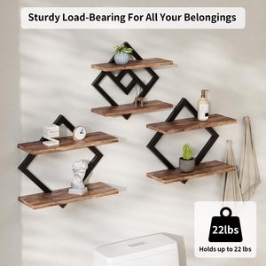 Étagères murales en bois minimalistes SENYU avec cadre métallique, design polygonal à double niveau pour le rangement dans le salon - Product Image 2