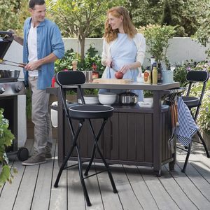 2 Taburetes de Bar Plegables Negros Modernos, Sillas de Comedor Portátiles con Acolchado de Cuero, Taburetes Altos para Isla de Cocina para <span class=keywords><strong>Adultos</strong></span> - Product Image 5