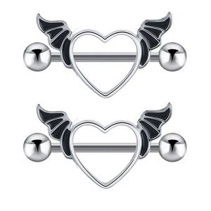 Anillos de pezón de mancuerna de acero inoxidable, <span class=keywords><strong>Piercing</strong></span> corporal, joyería, Escudo de pezón de <span class=keywords><strong>Alas</strong></span> del diablo, anillo para pezón en forma de corazón - Product Image 1