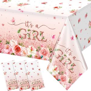 Décorations de table pour baby shower florales, décorations de baby shower pour fille, nappe jetable en plastique pour fê<span class=keywords><strong>te</strong></span> de bébé fille - Product Image 1
