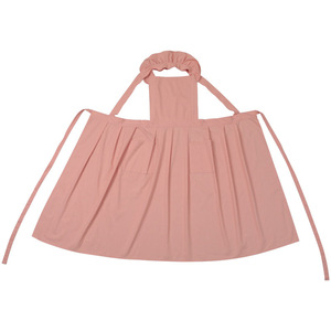 Solid Color Cotton Apron With Ruffle Shoulder Straps For Cooking And Daily Use Creamy Pink - Product Image 5