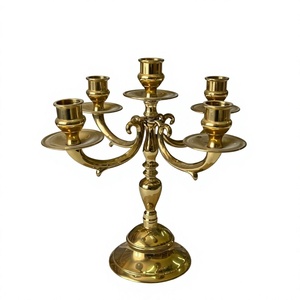 Décoration de mariage, chandelier à 5 bras, couleur or, support à bougies en métal fait main, pour centre de table, décoration d'événements - Product Image 1