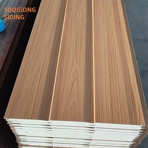 แผ่นผนังตกแต่ง<span class=keywords><strong>ลายไม้</strong></span>โลหะขนาด 16 มม. แผ่นแซนวิช PU สำหรับสร้างบ้านได้อย่างรวดเร็ว - Product Image 1