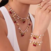 Nieuwe Fruit Hart Charm Choker Ketting Imitatie Parel Ketting Armband Zoete Schattige Kersen Franje Charm Sieraden Set voor Vrouwen