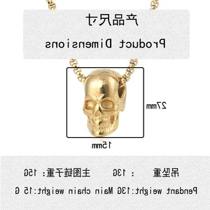 yunnique <b>Titanium</b> Steel Skull Pendant Gold Color Geometric Design For Men Fashion Necklace 60cm <b>Chain</b> - Product Image 2