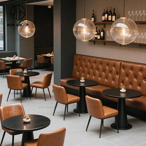 Juego de Muebles de Lujo Modernos para Cafetería, Hotel o Restaurante, con Mesa de Mármol Marrón, Sillas de Cuero, Bancos y Sofás - Product Image 3
