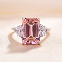Sgarit Fabricant 6ct Naturel Rose Morganite Bague Emeraude Coupe S925 Argent Fine Jewelry Moissanite Ring Collection