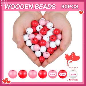 90 Uds. Cuentas de madera redondas de colores pulidos 16mm Día de San Valentín DIY adornos de joyería decoración del hogar suministros para manualidades - Product Image 2