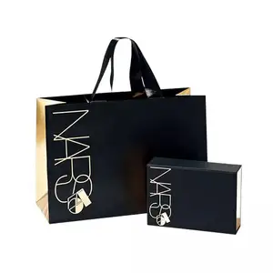 Individuelle Druck kleine Unternehmen Einzelhandel Kleidung Geschenk schwarz Einkaufs papiertüte mit Logo Designer Handtasche für Boutique