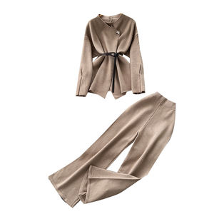 休闲2件套女式束腰绷带上衣高腰修身针织套装Ropa批发 - Product Image 5