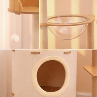 Árbol para Gatos Cápsula Espacial, Torre para Gatos de 85cm con Niveles Múltiples, Condominio de Peluche, Cuenco de Acrílico, Poste Rascador de Sisal, Mueble para Gatos de Roble