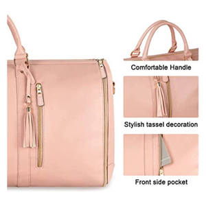 Custom Large PU Leather Duffle Bag 2 in 1 Hanging <b>Suitcase</b> Zipper Closure Fashionable Travel Carry-on Garment Bag Shoe Pouch - Product Image 3