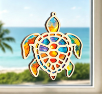 Ornements de Noël de plage pour l'arbre |   Attrape-soleil tortue en acrylique aux couleurs vives de 4,3 x 3,7 pouces avec carte d'histoire, imitation vitrail