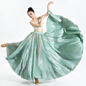Jupe longue de danse pour femmes, <span class=keywords><strong>Tango</strong></span>, <span class=keywords><strong>Flamenco</strong></span>, Jazz, en satin brillant à grand ourlet, pour la danse moderne - Product Image 5