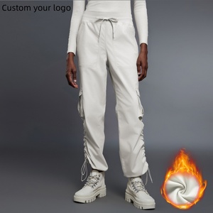 Aoyema Custom <span class=keywords><strong>Donna</strong></span> Gamba larga a vita alta foderata in pile con tasche laterali atletiche traspirante <span class=keywords><strong>pantaloni</strong></span> della tuta - Product Image 1