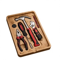 Ensemble d'outils ménagers de haute qualité de 17 pièces avec étui en bambou, pinces, clé à molette réglable, embouts, ensemble d'outils pour la réparation à domicile