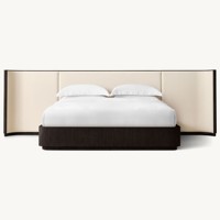 Lit plateforme moderne en chêne américain avec tête de lit capitonnée ultra-large, panneau mural, ensemble de lit king-size en bois de luxe pour chambre à coucher, hôtel, appartement