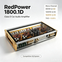 Amplificateur audio de voiture RedPower 1800.1D 1600W Mono Classe D, amplificateur de subwoofer de compétition SQ, amplificateur de puissance pour basses de voiture
