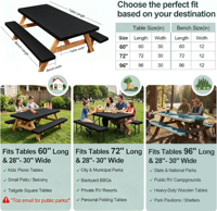 Housse de table de pique-nique extensible imperméable en tissu Oxford K-Shield, pour banc, camping en plein air, patio, meubles rectangulaires ajustés