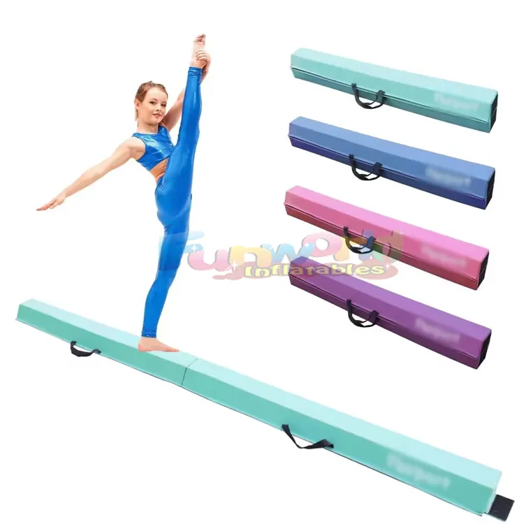 Portable fitness equipment for children folding floor balance beam with handles for gymnastic training