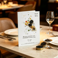 Impression de cartes de table personnalisées de luxe pour hôtels, papier couché 300 g/m², recto-verso, couleur intégrale, estampage à chaud doré, plastification filmée, finition parfaite