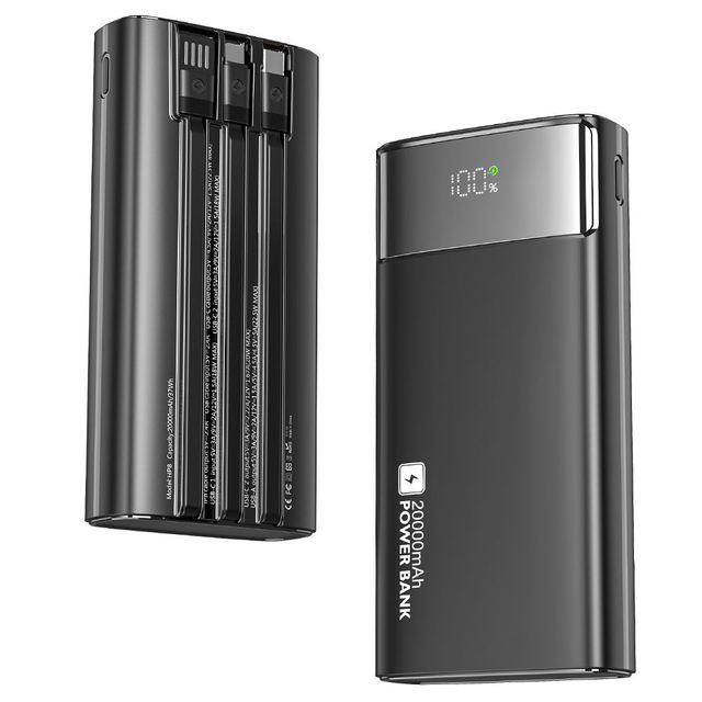 Power Bank 20000Mah PD 22.5W Fast Charging Built in Three Cable LED Display for Travel Camping and Road Trips