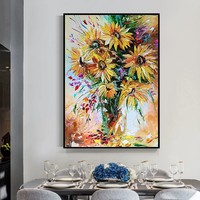 Peinture sur toile moderne abstraite Tournesol, Art mural encadré avec support en bois pour Salon, Salle à manger, Décoration intérieure