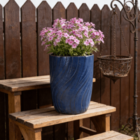 Pot de fleurs en céramique émaillée bleu cobalt, texture gaufrée à motif plume ondulée, pour intérieur et extérieur, avec trou de drainage, écologique