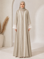 Abaya ouverte Nida de qualité supérieure avec dentelle blanche, couleurs printemps-été, pour femmes musulmanes.