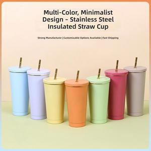แก้วกาแฟสแตนเลส 304 สองชั้น เก็บอุณหภูมิ พร้อมหลอดดูด 750 มล. ขอบสีทองสวยหรู ป้องกันการรั่วซึม ใส่ในที่วางแก้วในรถได้ - Product Image 2