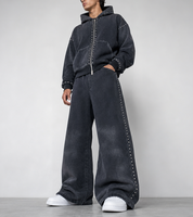Ensembles de sweats à capuche zippés pour hommes, personnalisés avec strass et effet délavé, style streetwear, de fabricant de vêtements, survêtements épais et oversize pour hommes