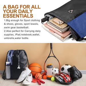Zaino Leggero con Coulisse, Borsa Sportiva da Palestra Unisex Grande con 2 Tasche con Cerniera, Tasche <span class=keywords><strong>a</strong></span> Rete per Bottiglia d'Acqua, Tracolla - Product Image 2