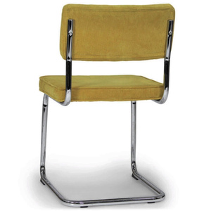 <span class=keywords><strong>Chaise</strong></span> de salle à manger en porte-à-faux en <span class=keywords><strong>tissu</strong></span> rembourré <span class=keywords><strong>jaune</strong></span> moutarde confortable et élégante sans accoudoirs - Product Image 3