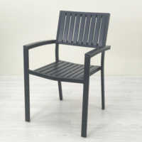 Fauteuil de salle à manger d'extérieur moderne en WPC avec lattes composites PS, structure en aluminium, résistant aux intempéries, aspect bois, léger, idéal pour bistrot